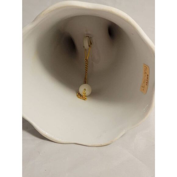 TOSCANY WHITE CERAMIC BELL FINGER HOLE STICKER JAPAN PINK FLOWERS 5" TALL - Picture 5 of 7